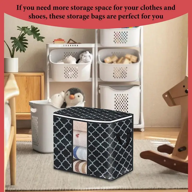 Blanket Storage Bags With Zipper Foldable Clothes Container Large Pillow Bin For Clothes Blankets Comforters Bedding Sets Sturdy 4