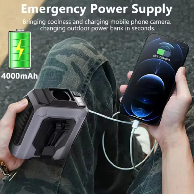 NEW Neck Waist Desk Fan USB Rechargeable With emergency Charging Flashlight Stand for Summer Travel Camping Hiking Large Battery