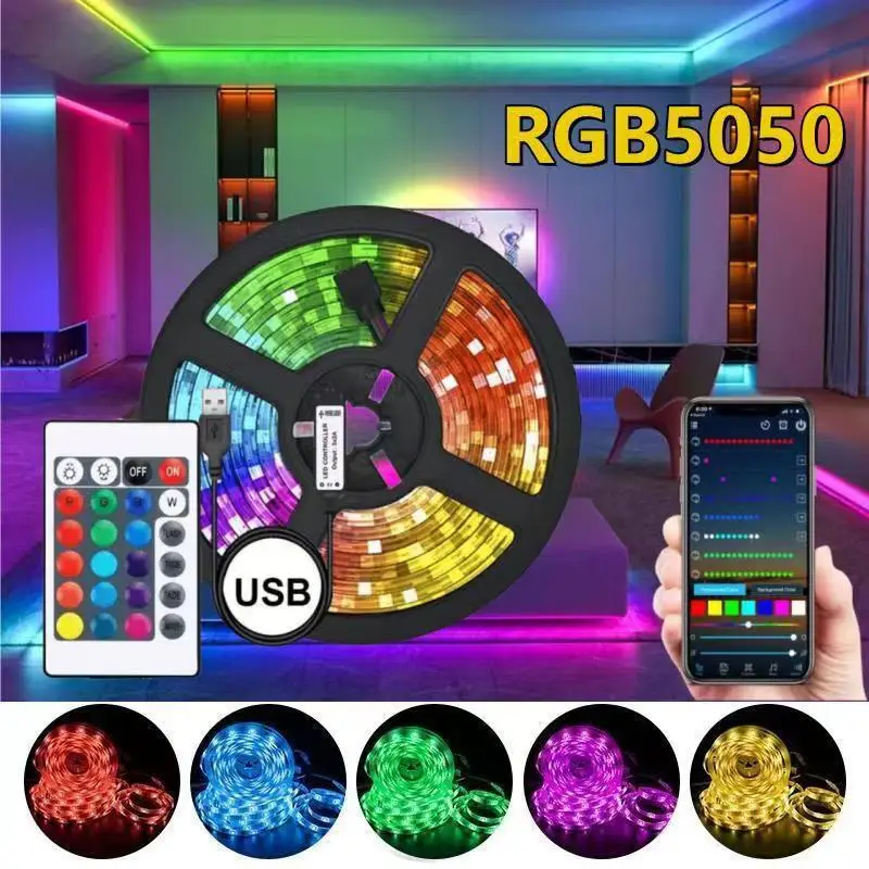 Светодиодная лента, цвет RGB, USB, Tpae, Bluetooth, светодиодная лента для украшения спальни 5050, 1 м, 2 м, 3 м, 4 м, 5 м, 10 м, 15 м, светодиодная подсветка для телевизора светодиодная лента 24 в 5050 для украшения комнаты светодиодная лента для подсветки wi fi 10 м 15 м 20 м 25 м 30 м 40 м 50 м alexa google home цветная лента светод