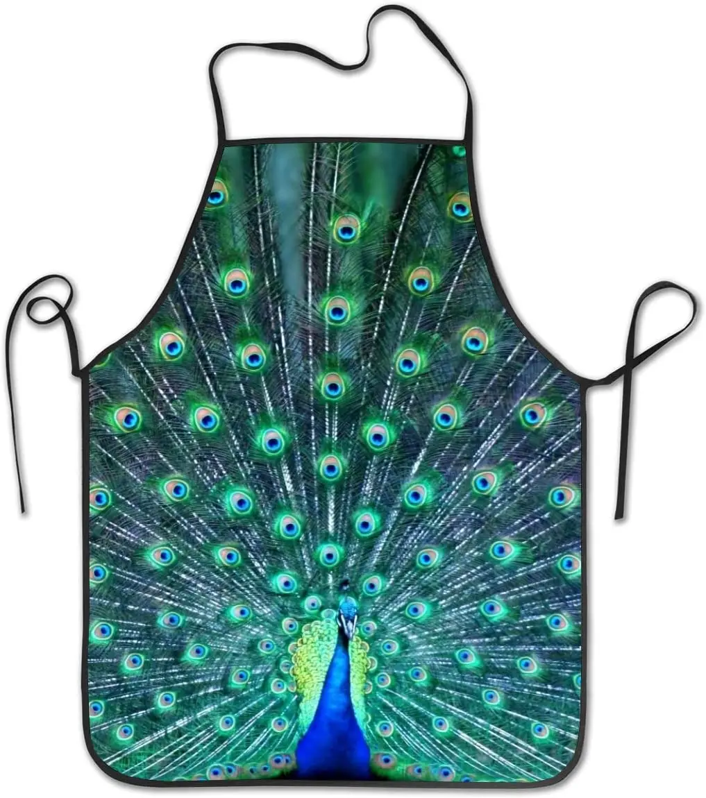 

Peacock Feather Adjustable Bib Apron, Washable Unisex Cooking Kitchen Aprons For Chef