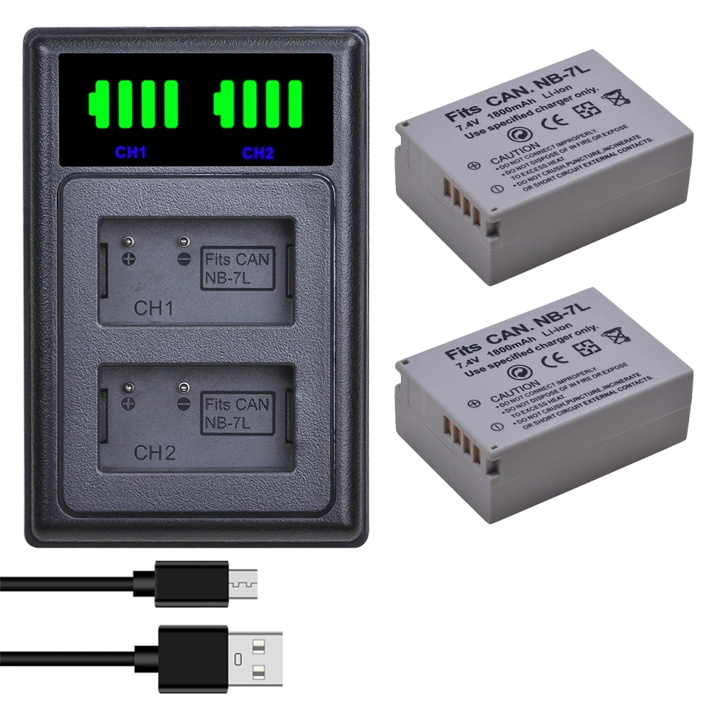 Durapro Nb-7L Nb 7L 1800Mah Batteria + Nuovo Caricatore Usb Led Per Fotocamere Digitali Canon Powershot Sx30 Sx30Is G10 G11 G12
