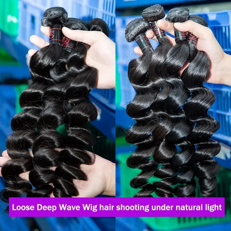 250 Density Deep Wave Human Hair Bundles 42 Inch - 1/3/4 Pcs Pack Natural Color Silky Soft No Tangle Thick Voluminous 100%