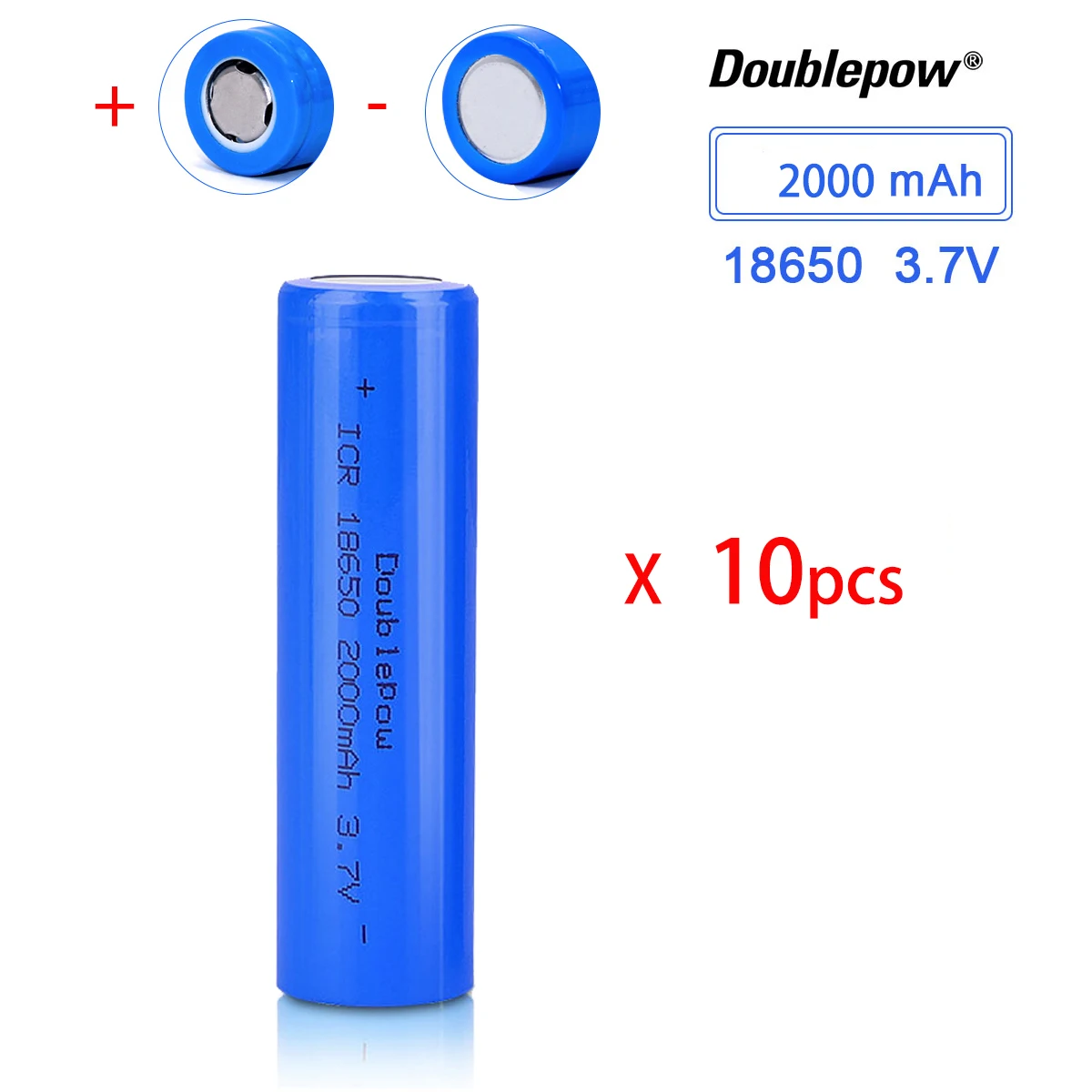 

10PCS DOUBLEPOW 18650 Battery 3.7V 2000mah Flat Head Rechargeable Lilon Lithium Battery For Flashlight Electrical Tool Toys