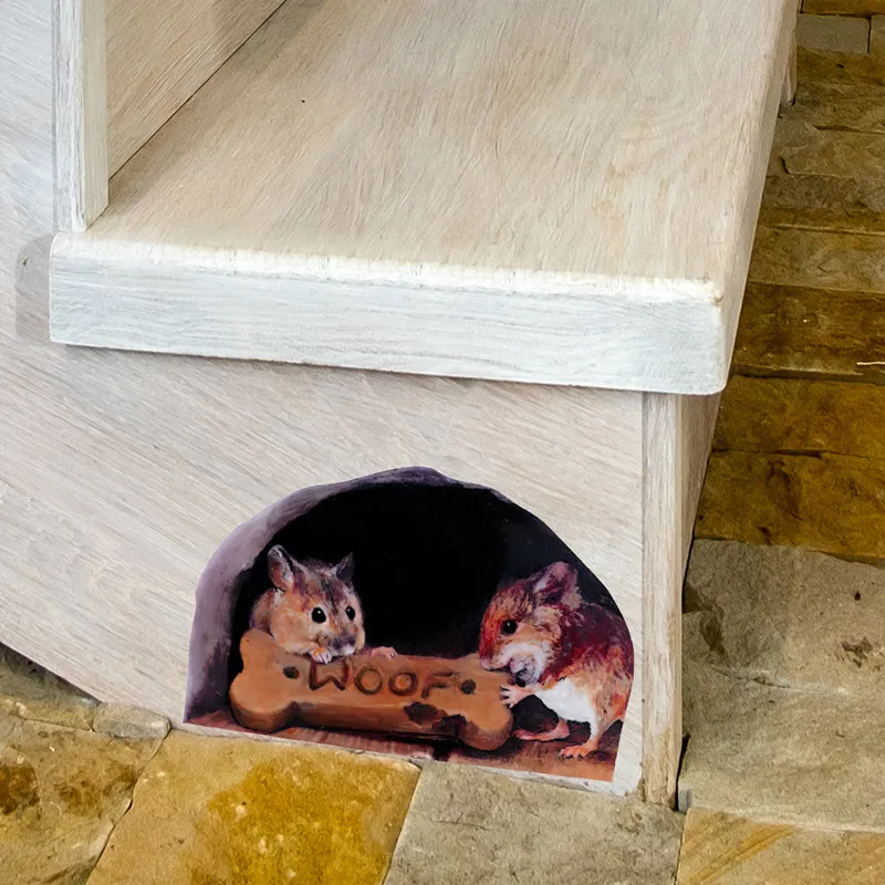 Funny Mouse Hole Wall Stickers Bedroom Kitchen Baseboard Home