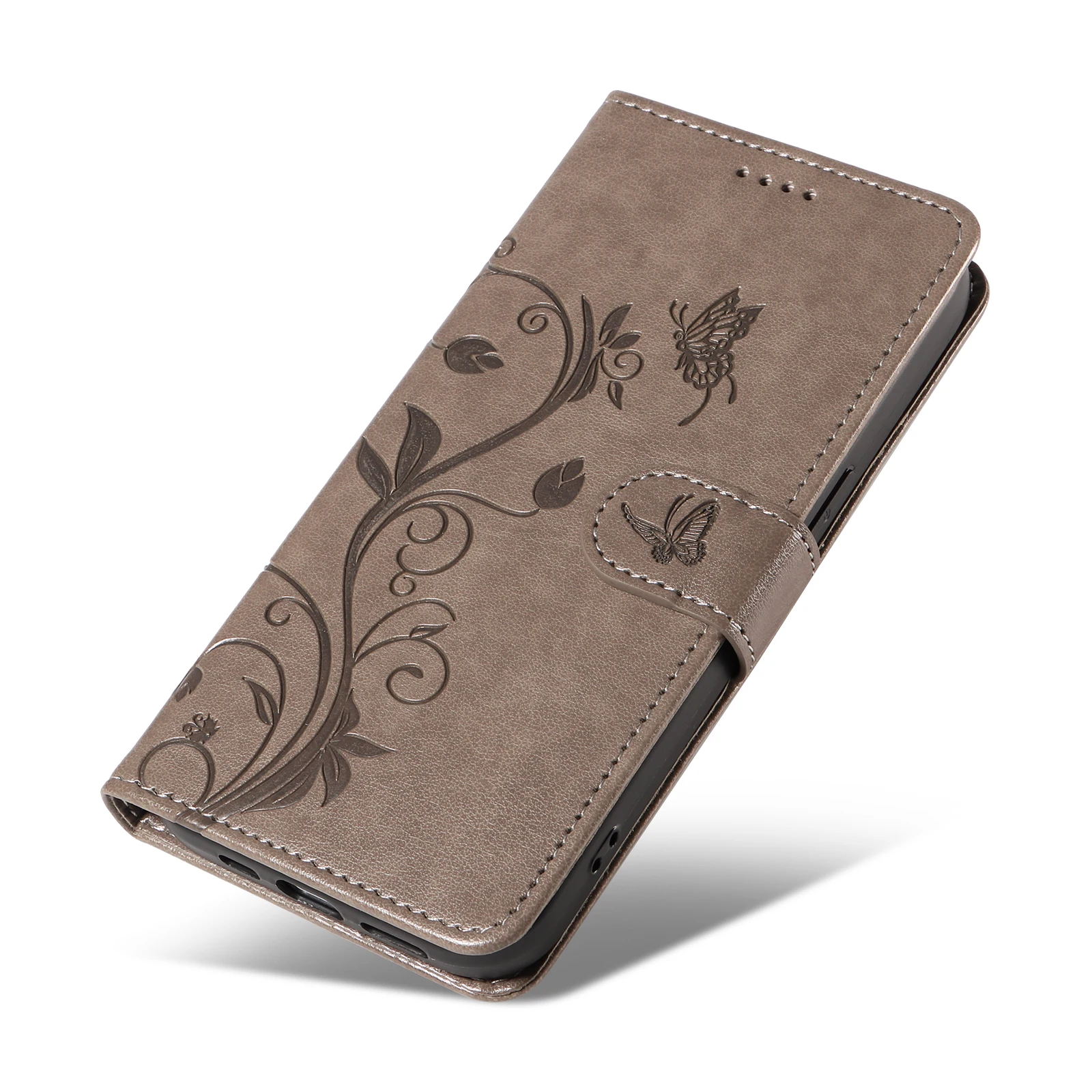 Embossed Flower Design Leather Wallet Flip Case with Card Holder