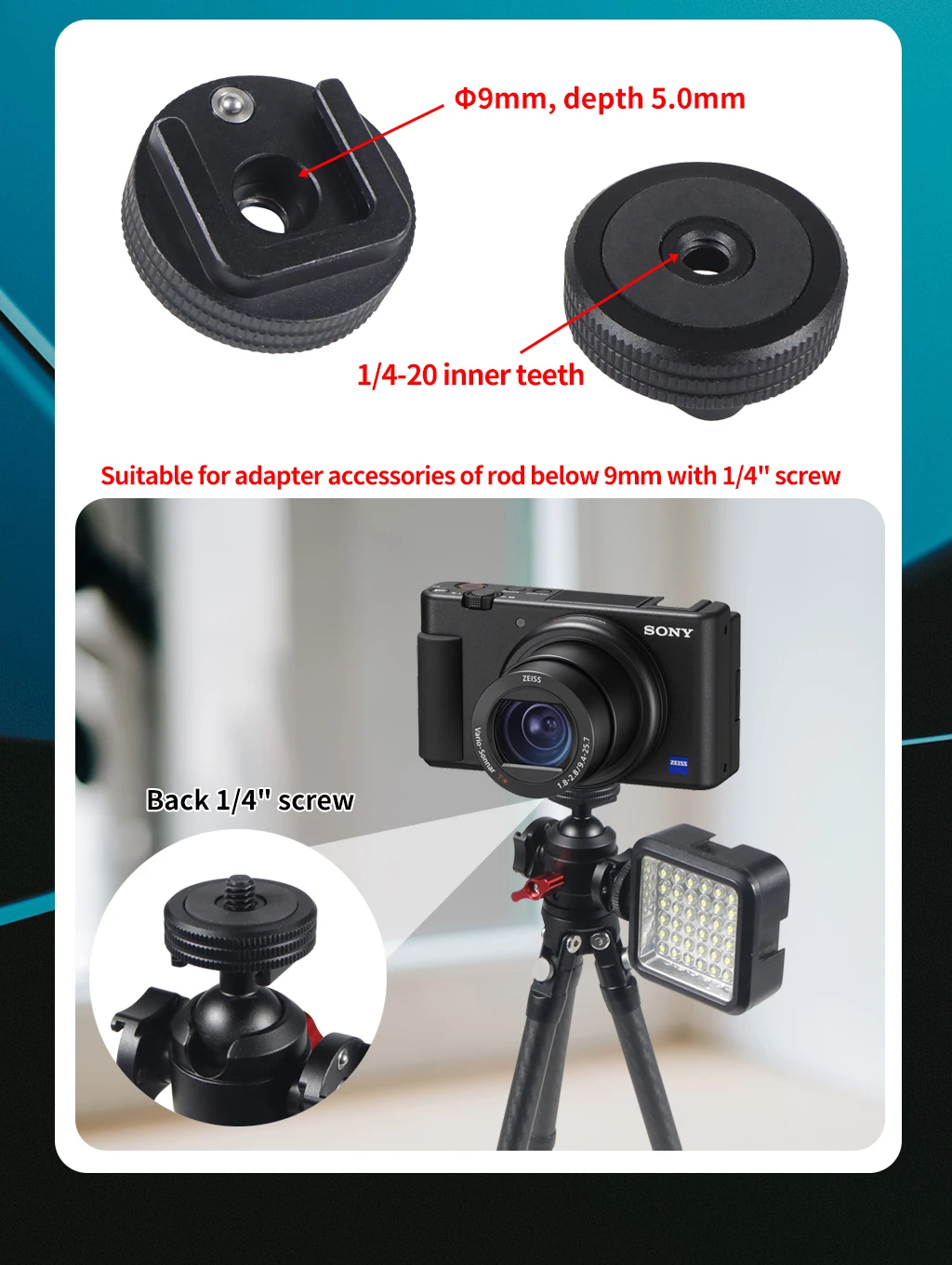1x CNC SLR Kamera Fotografie Zubehör ColdShoe 1/4" Zoll Adapter Kaltschuh zur Taschenlampenhalterung Mini Gimbals Halterung Unterstützung – Detail 12