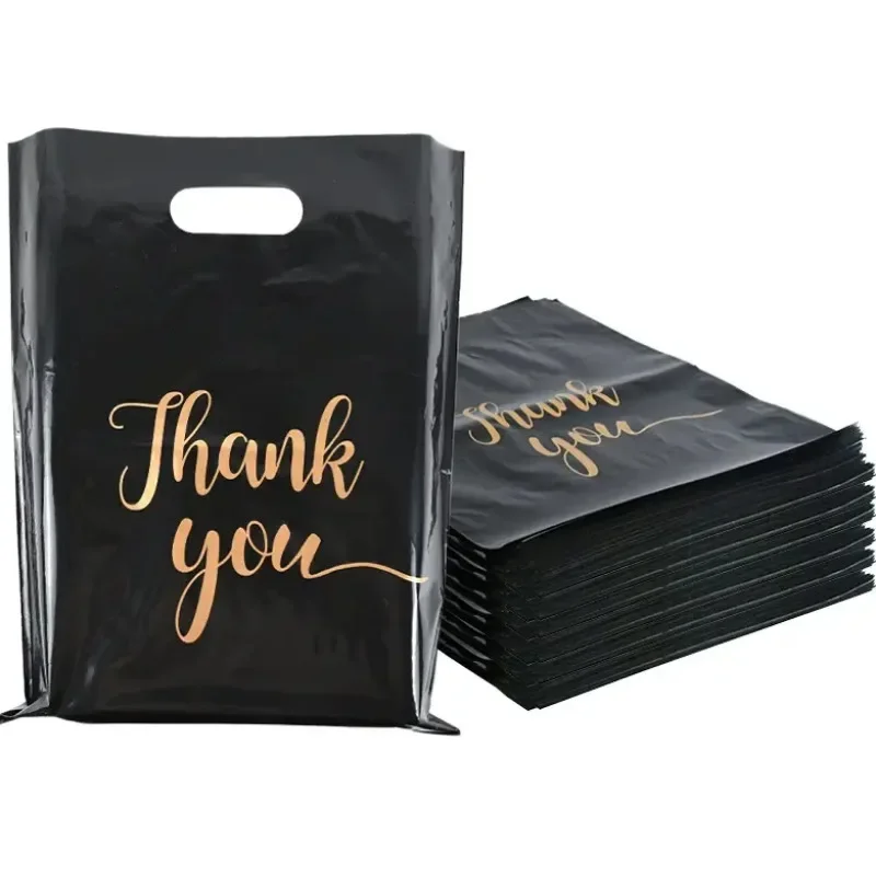 50PCS Reusable Party Bags Plastic Gift Bag For Birthday Thanksgiving Christmas Gift Bag Black Clothing