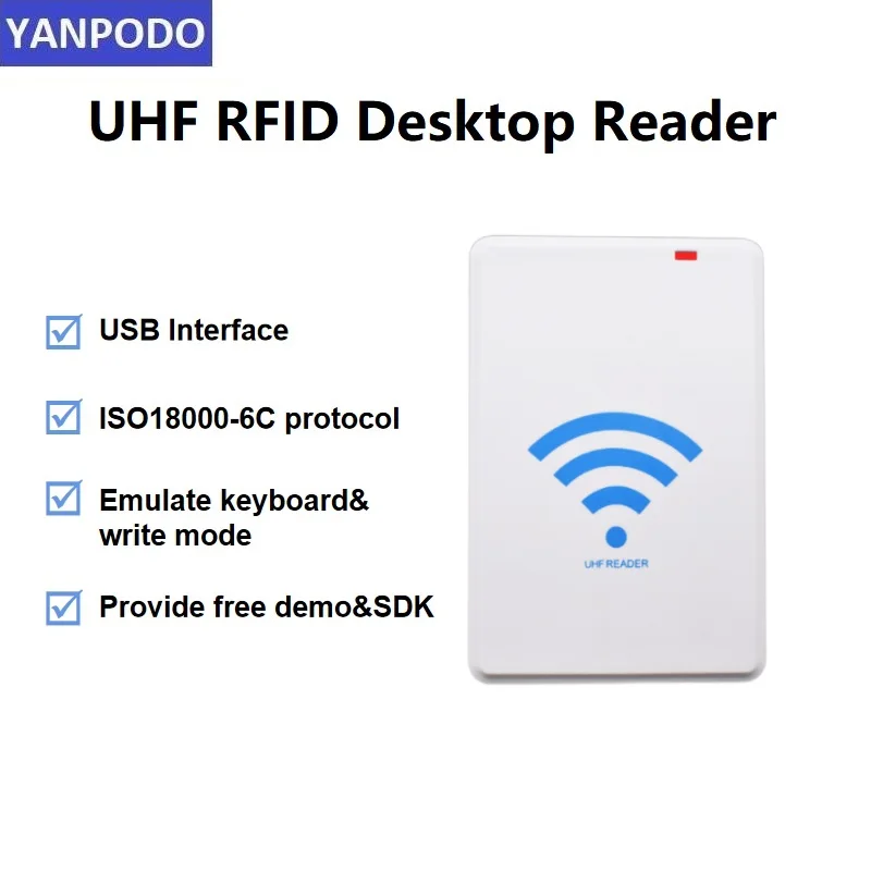 

Yanpodo USB Integrated Desktop UHF RFID 860-960MHz Reader Writer Read Range 0-20cm with free java C++ C# SDK for tag EPC Cloner