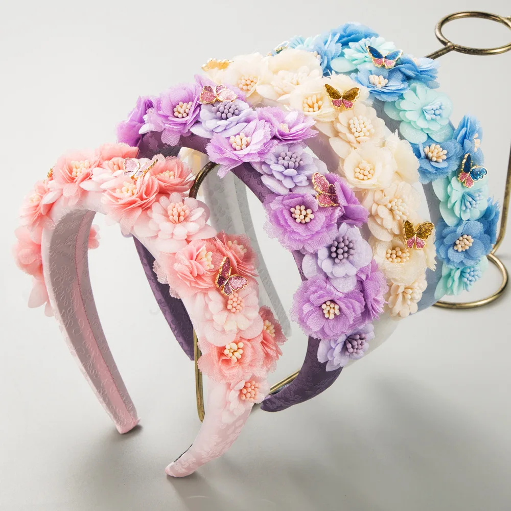 Korean Style Printed Fabric Pastoral Headband Sweet Flowers Butterfly Hairpin Elegant Hair Accessories