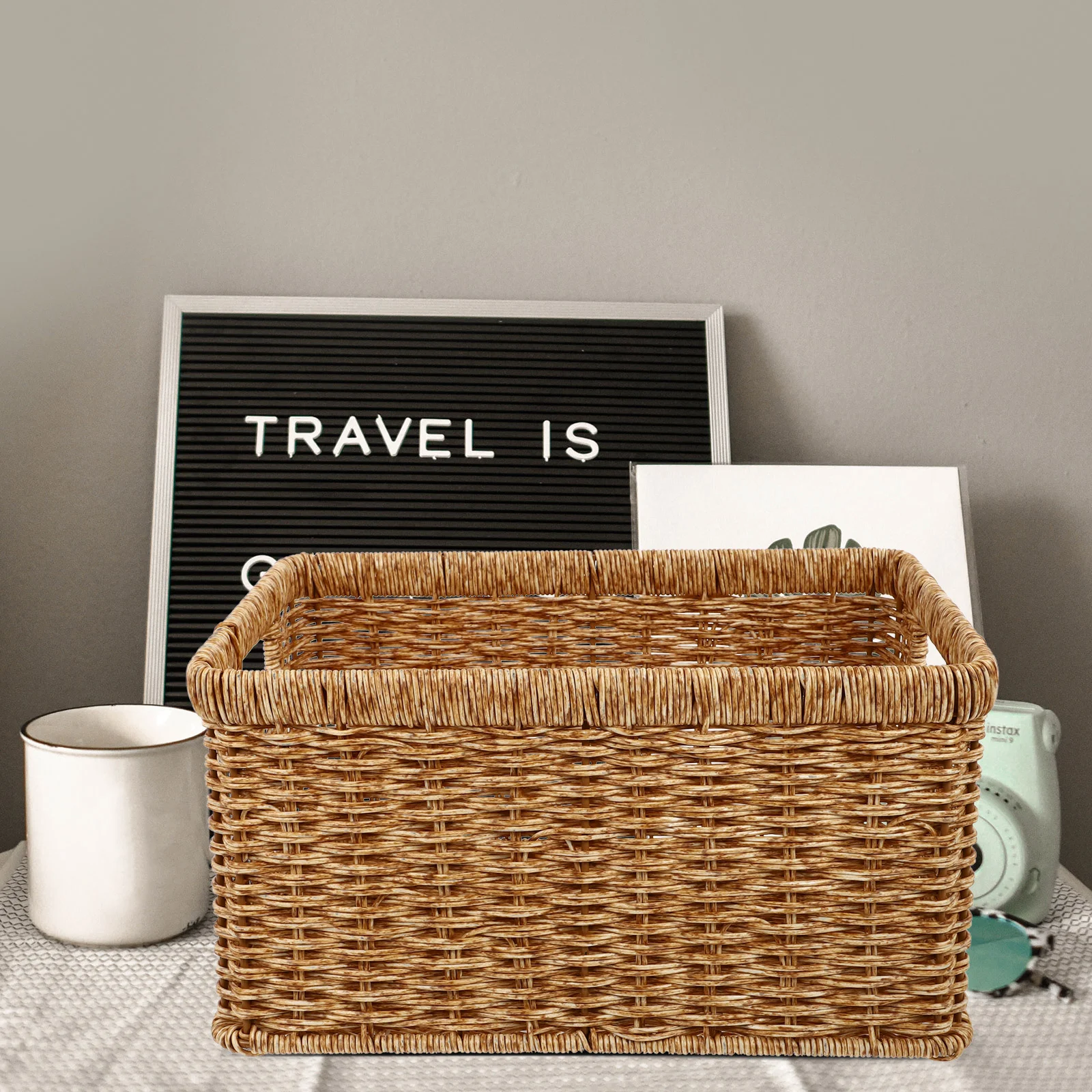 

Large Rattan Storage Basket Clothes Hamper Pantry Wicker Plastic Sundry Receiving