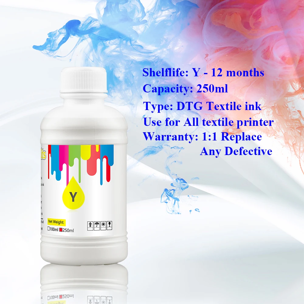 5Colors/Set 250ml DTG Textile Ink for Epson L1800 L800 R330 1390 1400 1410 R1900 DX4 DX5 DX6 DX7 Printhead & DTG Printer