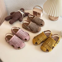 Sandales d'été en daim pour filles, à franges, élégantes, bout de couverture, diapositives pour enfants, loisirs, antidérapantes, boucle à crochet, pantoufles flexibles pour enfants 1