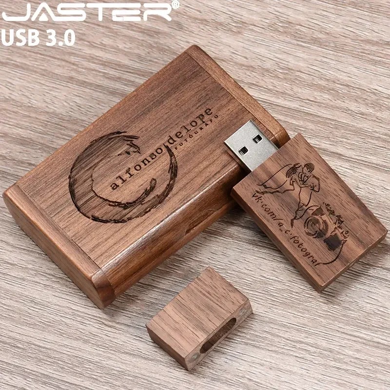USB 3.0 플래시 드라이브 128GB 나무 고속 펜 드라이브 64GB 웨딩 사진 선물 상자 메모리 스틱 8GB 1개 무료 맞춤 로고