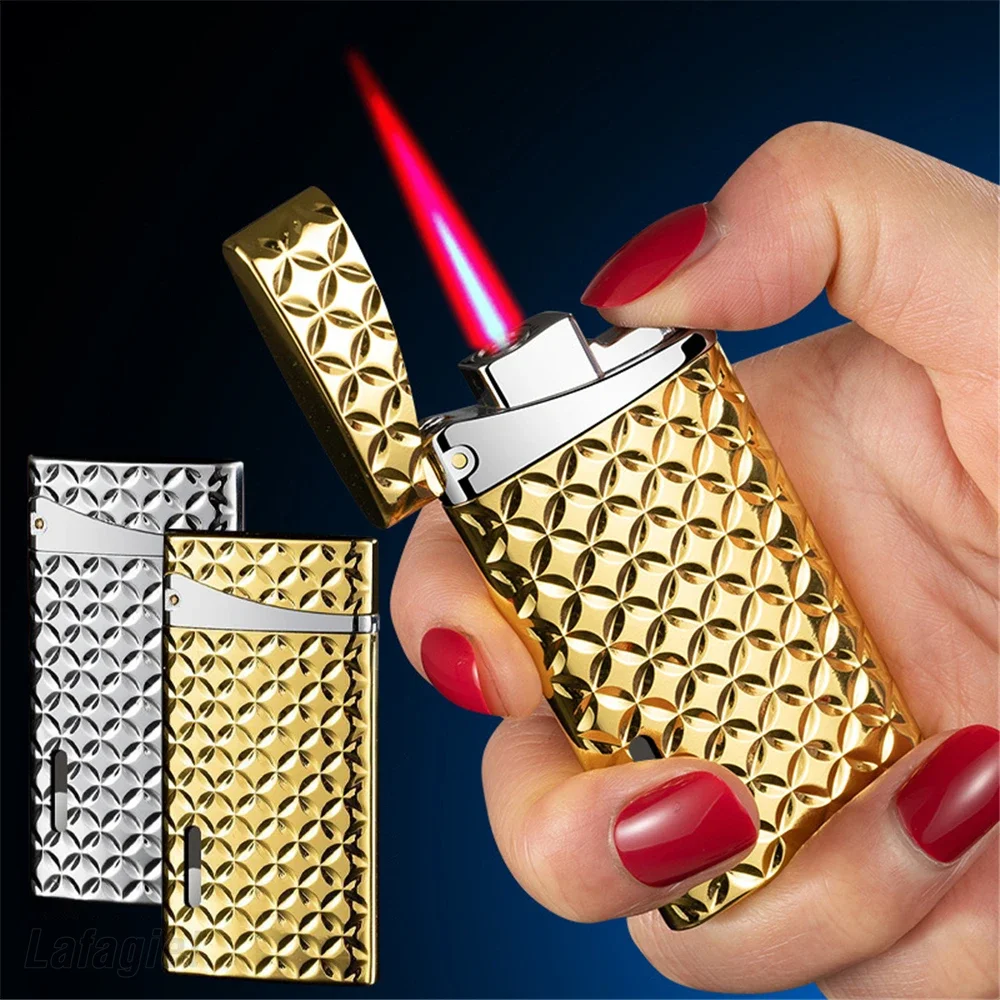 Jet Red Flame Lighter Powerful Tube Straight Fire Visible Butane Gas Lighter Windproof Torch Turbo Pipe Smoker Men Gift