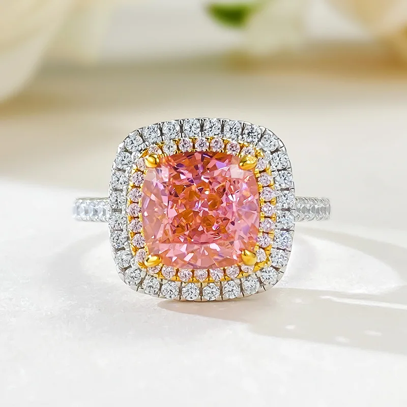 

8 * 8 Fat Square Papalacha High Carbon Diamond S925 Silver Ring European and American Proposal Ring
