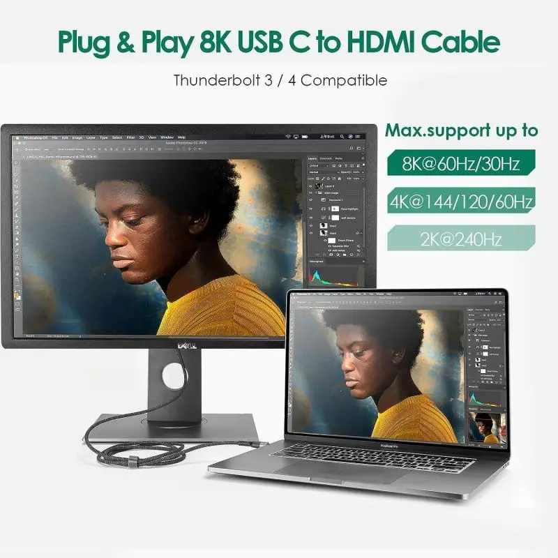 Ultra HD USB-C to HDMI 2.1 Cable - 8K60Hz/4K120Hz High-Speed Adapter
