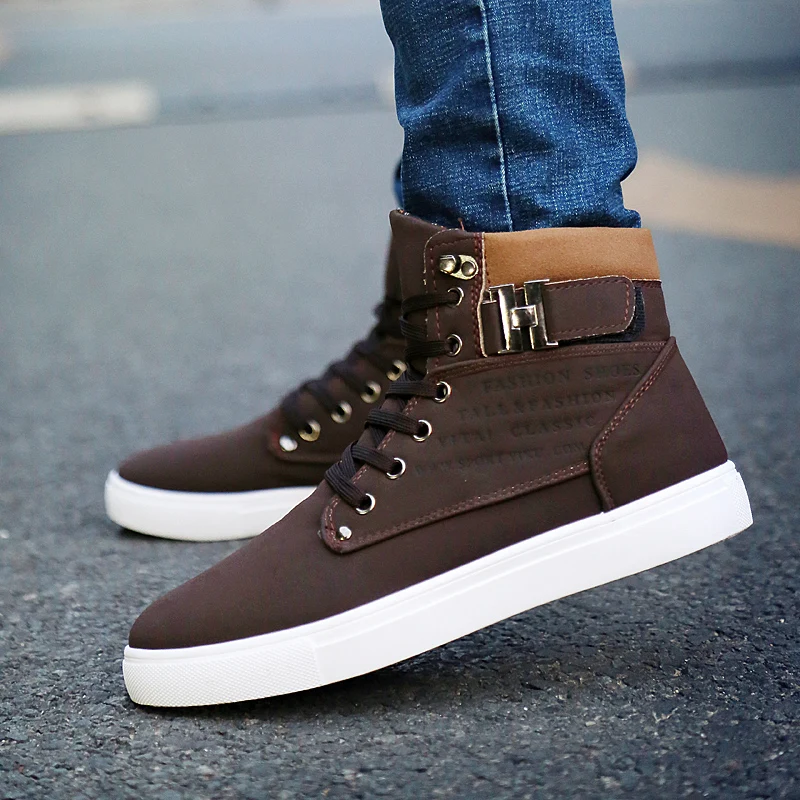 Black New Fashion Men Shoes High Top Men Casual Shoes Lace Up Breathable for