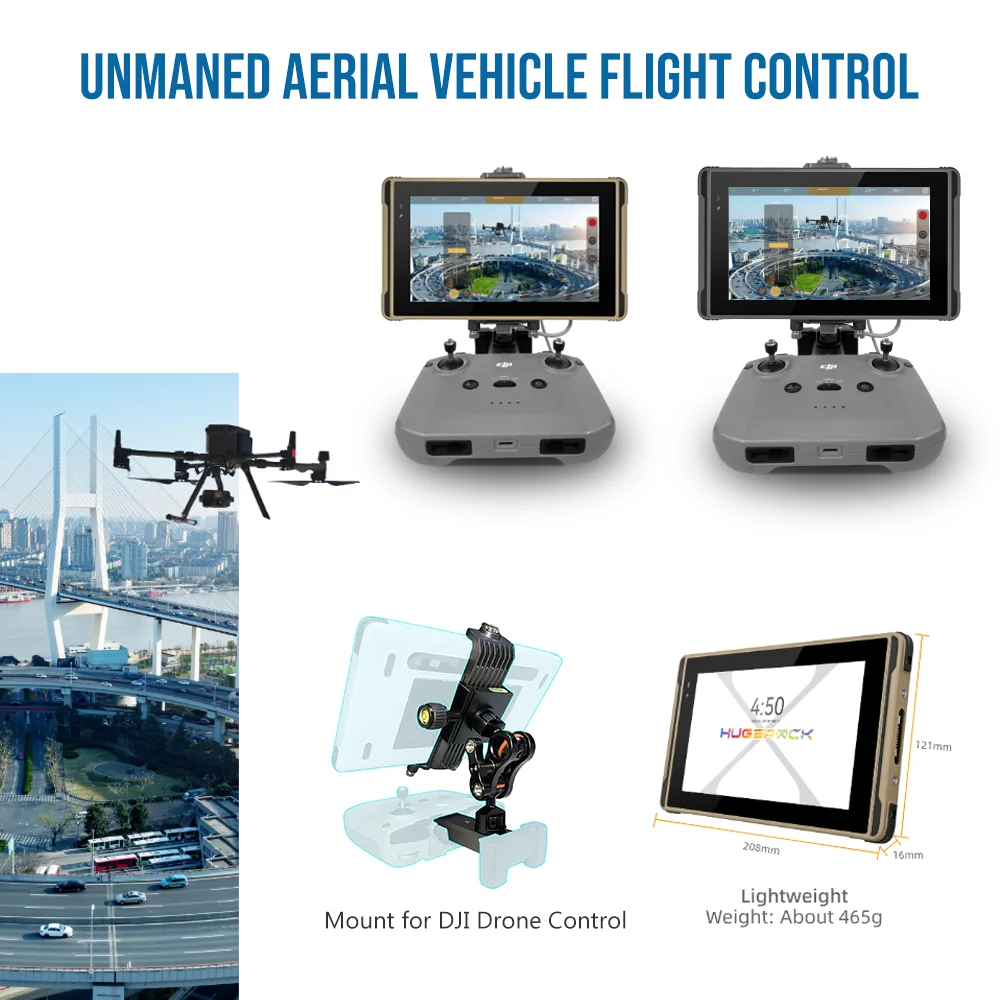 Hugerock X7 견고한 안드로이드 태블릿, DJI 드론 리모컨 모니터, 매우 밝은 2600Nit FHD 야외 방수 태블릿 PC