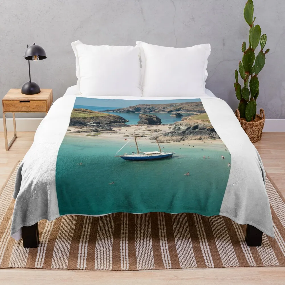 

Yacht in Kynance Cove, Cornwall Throw Blanket Moving Blanket Luxury Thicken Blanket Plaid