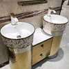 Luxury Golden Floor Standing Mirror Cabinets Single Sink Stainless Steel Bathroom Vanities 6