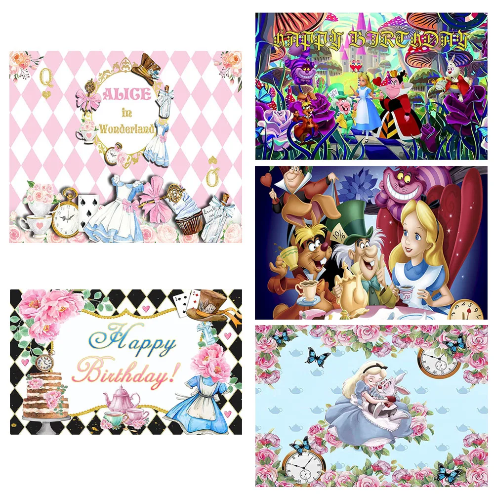 

NEW Disney Alice In Wonderland Theme Birthday Party Photography Decoration Background Customized Items Props Baby Shower Gift
