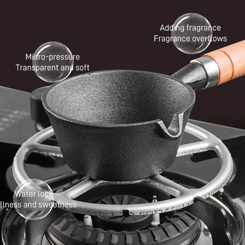 KATA Cast Iron Mini Nonstick Frying Pan Flat Bottom Omelette Pan with Wooden Handle Portable Pancake Skillet Kitchen Cooking