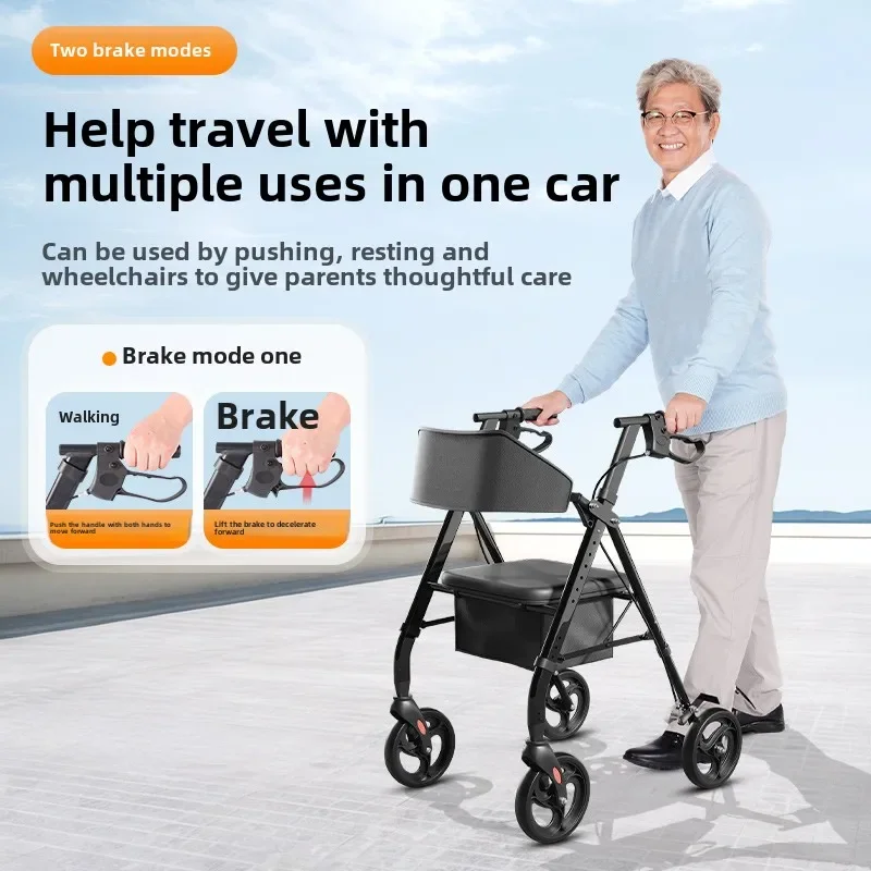 Walking Stick with Seat Transport Chair for Seniors Folding Rolling Walker Wheelchair Wheels Combo & Aluminum Mobility Walkers 4