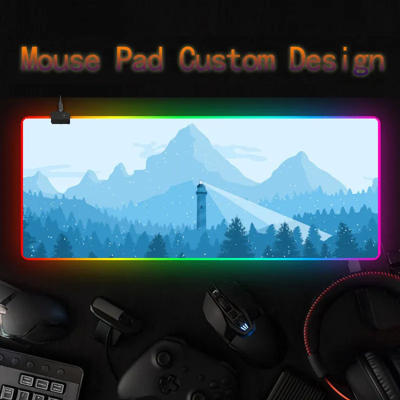 

Коврик для мыши с рисунком из аниме, RGB светящийся Ландшафтный Настольный коврик для мыши, индивидуальный Настольный коврик «сделай сам»