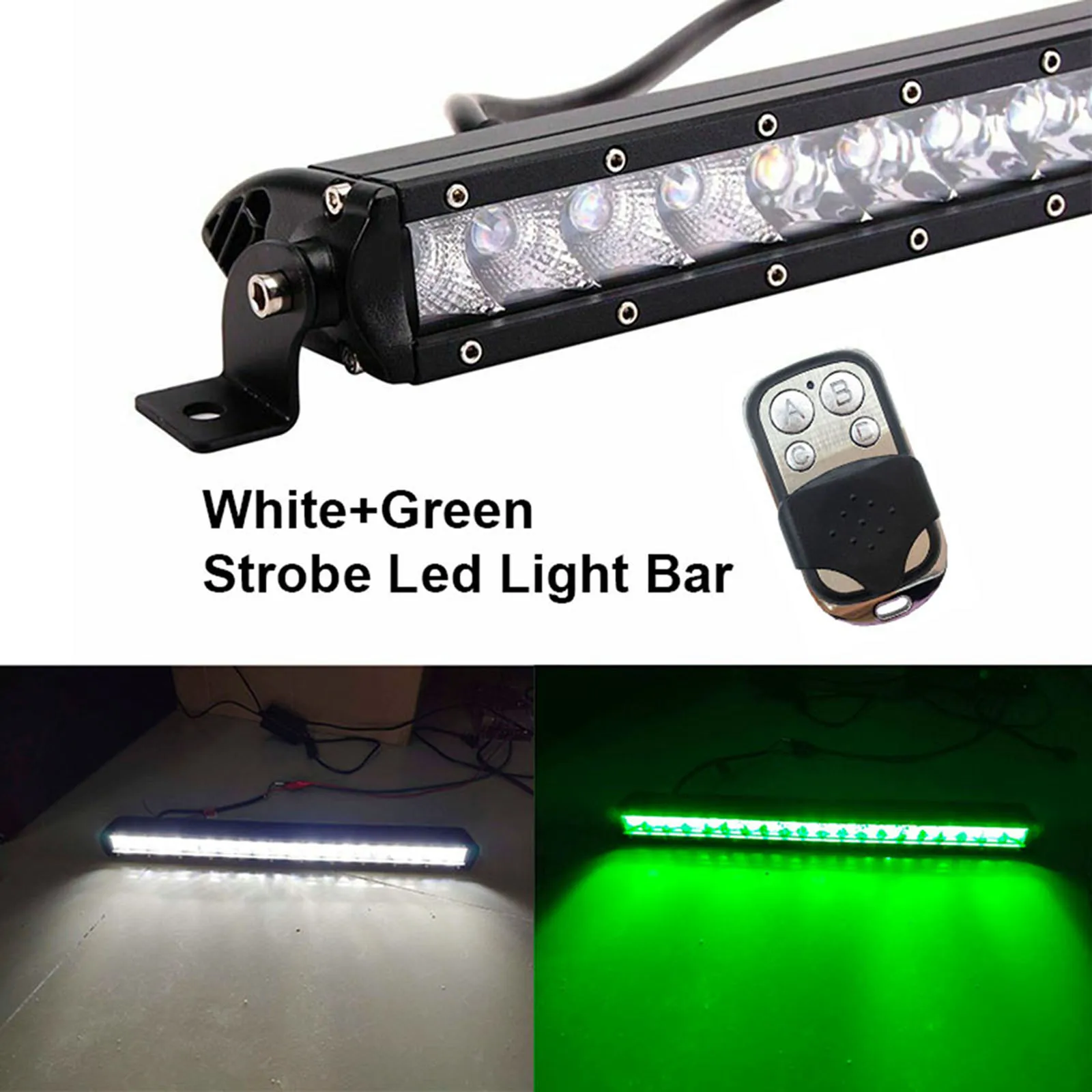 Green/White/Strobeflash LED Light Bar 22 32 42 52inch 500W Single Row Work Light Warning Light for ATV Truck SUV Fishing Hunting