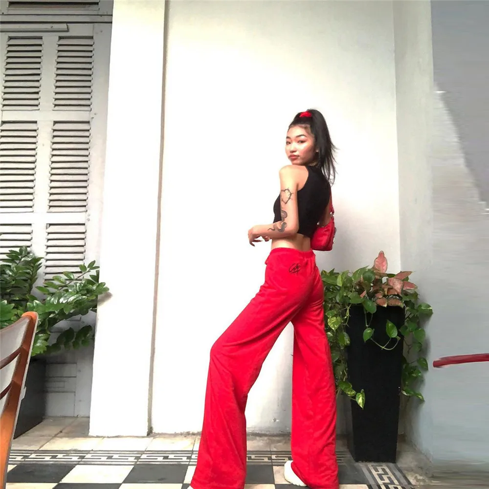 2023 New Autumn Women High Street Wide Leg Slim Soft Pants Fashion Red Harajuku Casual Solid Loose Bottoms Pants Femme Mujer Y2k