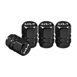 Aluminum Alloy Car Tire Valve Caps - Set of 4 Wheel Dust Covers (Black - Kia NEW)