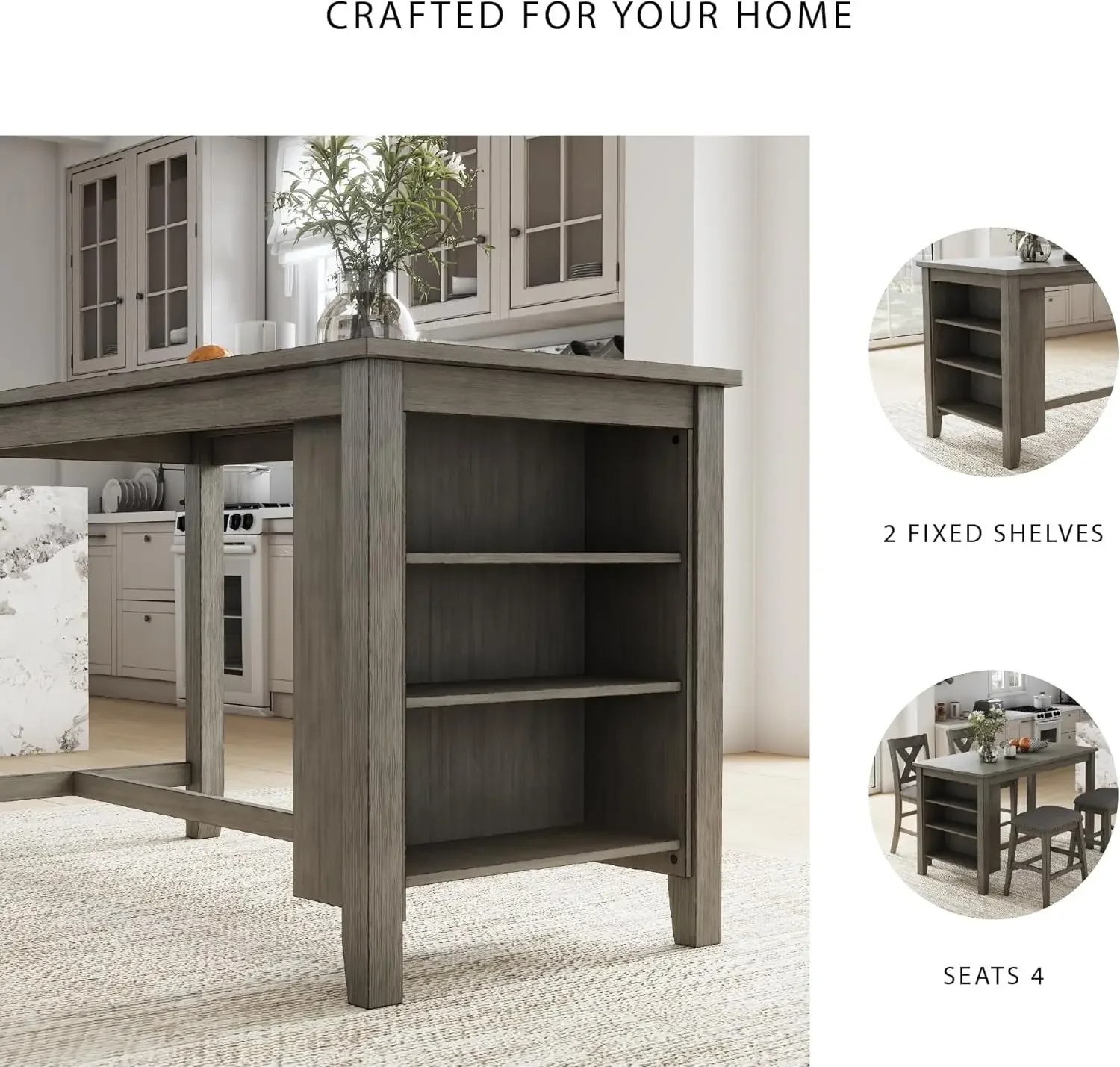 NEW-Caitbrook Rustic Counter Height Dining Table with Storage, Dark Gray