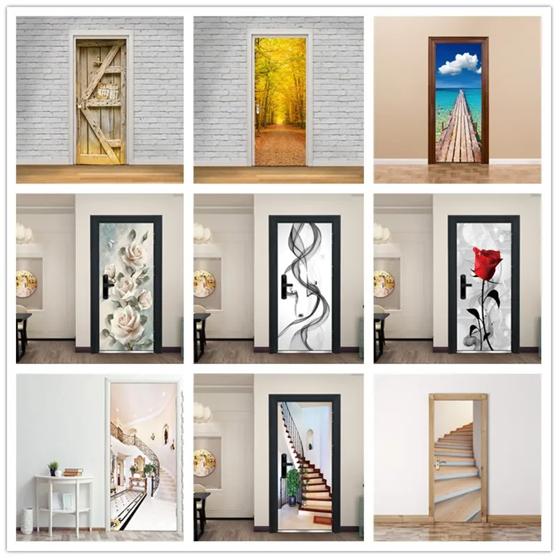 

Creative Door Sticker Modern Design Living Room Sleeping Room Home Decor Renovation Wallpaper Self Adhesive Door Poster 85x215cm