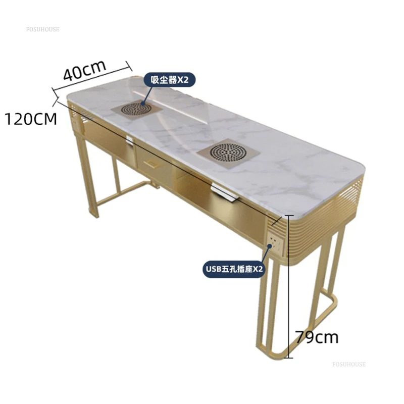 Modern Wrought Iron Nail Beauty Tables For Commercial Furniture Manicure Table Household Multifunction Light Luxury Nail Station