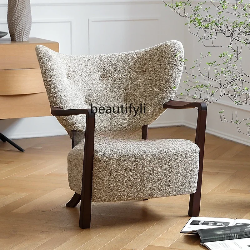 

North American Black Walnut Wool Blended Fabric Single Sofa Solid Wood Sofa Chair