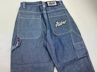 FUBU Baggy Jeans Street Wear Harajuku Retro Embroidered Jeans for Mens and Womens Hip Hop Rock Fashion High Waist Wide Leg Jeans 2