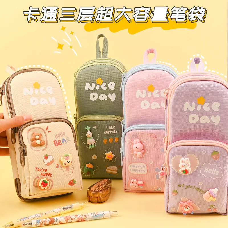 

Creative Cute Pencil Case for Girl Cartoon Animal Rabbit Pencil Bag for Student Portable High Capacity Canvas Stationery Bag