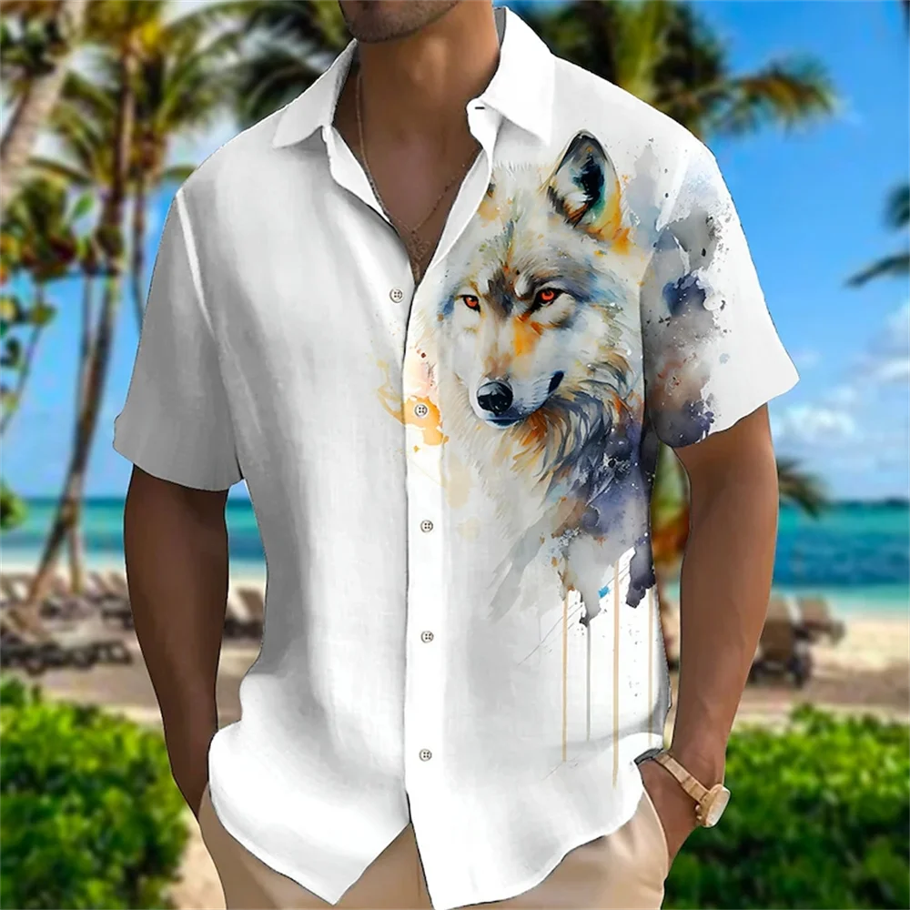 Men's Shirt Animal Tiger Graphic Prints Turndown Light Yellow Black White Yellow Red Outdoor Street Short Sleeves Print Clothing