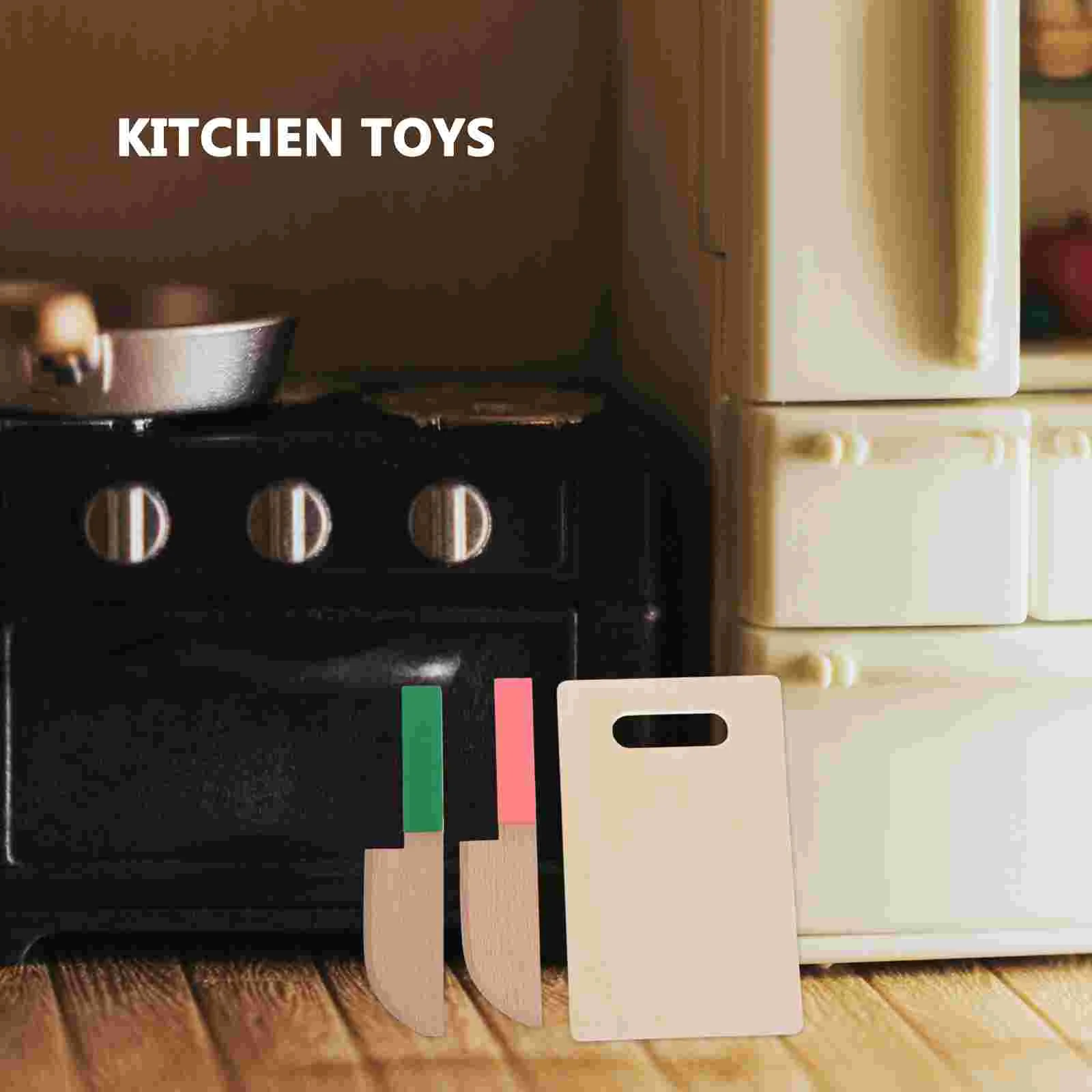 Children's Knife Toys Kitchen Game Veggies Safe Wood Plaything Kids Wooden Cutting Board for 3