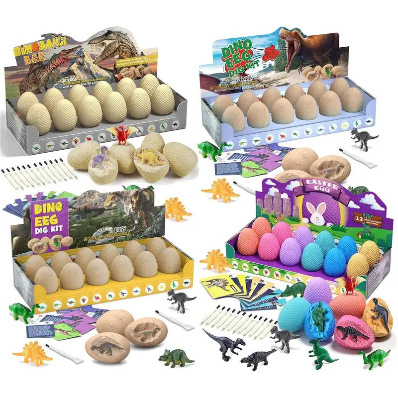 

12 Pack Science Experiment Kits Easter Eggs With Dino Inside Dinosaur Eggs Excavation Dig Kit For Kids STEM Activities Toys gift