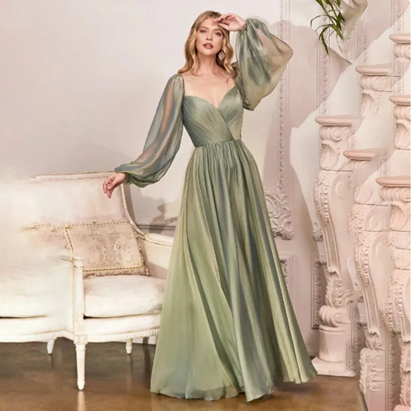 

Aleeshuo Elegant A-Line Dubai Arabic Long Sleeeves Evening Dresses Sweetheart Chiffon Women Prom Gowns Off Shoulder Formal Dress