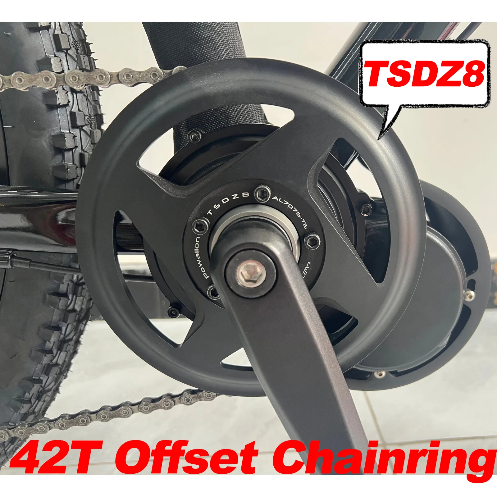 Powallon 38/42T Offset Chainring with Integrated Guard for