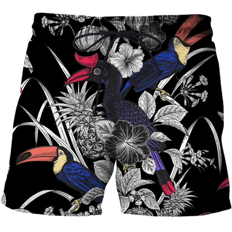 

Retro Animal Bird Snake Flower 3D Print Beach Shorts Summer Fashion Swimwear Surf Board Shorts For Men Swim Trunks Beachwear
