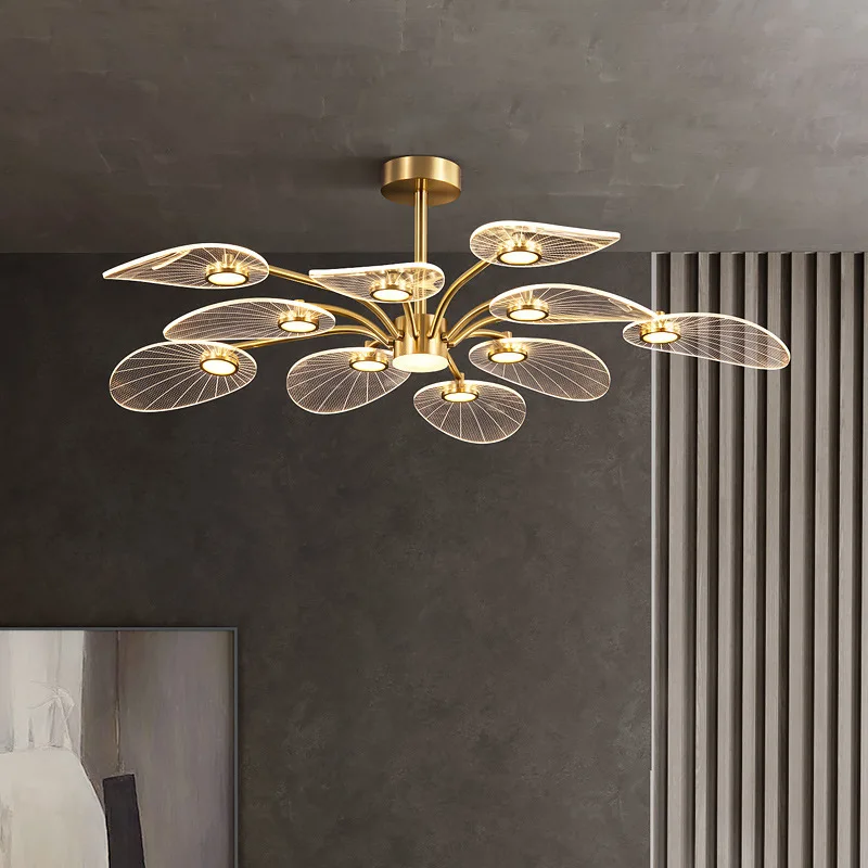 

Nordic LED Ceiling Lamp Modern Copper Chandeliers for Bedroom Living Room Lotus Leaf Shape Design Home Decor Lighting Fixture