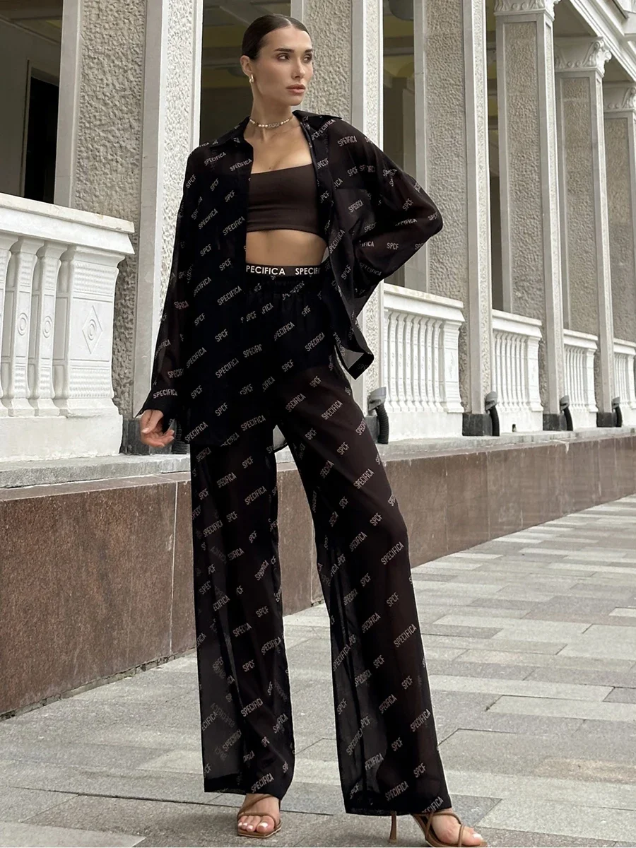 Bornladies Chiffon Printed Shirt Pants 2-Piece Set Summer New Long Sleeves Loose Pants Beach Style Women's Fashion Casual Suit