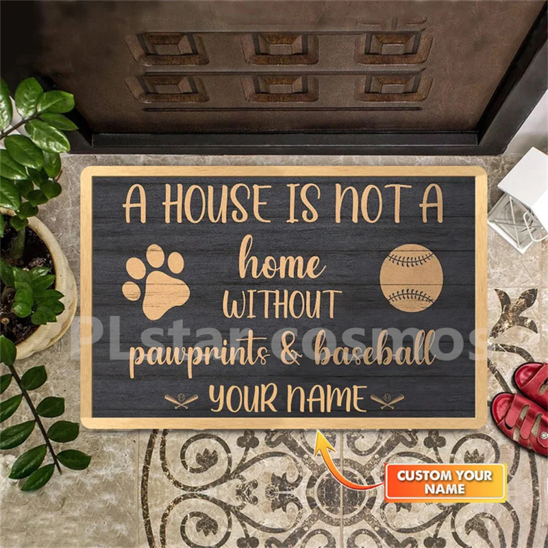 

Baseball And Dog Personalized Doormat, Baseball Doormat 3D Printed Indoor Outdoor Doormat Non-slip