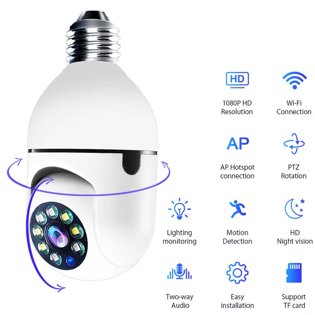 Caméra de Surveillance à ampoule HD 1080P E27, antivol, moniteur de sécurité intérieure et extérieure, sans fil, WiFi, Vision nocturne, Audio IP 1
