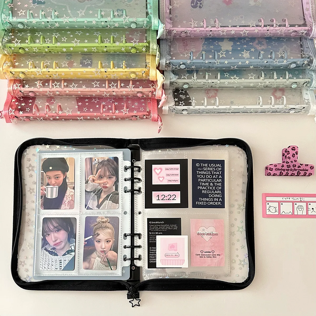 A5 Star Transparent Cover Binder Photocard Holder Idol Kpop Photo Album Photo Collect Book Zipper Bag Storage School Stationery 5