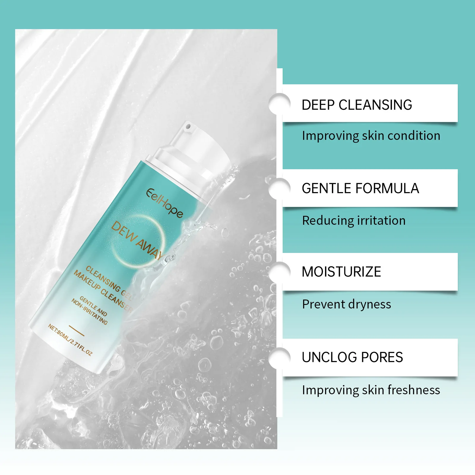 Eelhope Facial Cleanser Gel Makeup Remover Smooth Moisturize Skin Refreshing Oil Control Blackhead Removal Deep Cleansing Foam 4