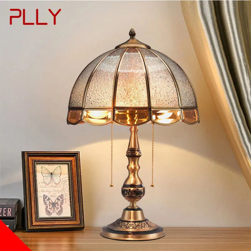 

PLLY Contemporary Brass Table Lamp LED Retro Creative Luxury Glass Copper Desk Light For Home Living Room Study Bedroom